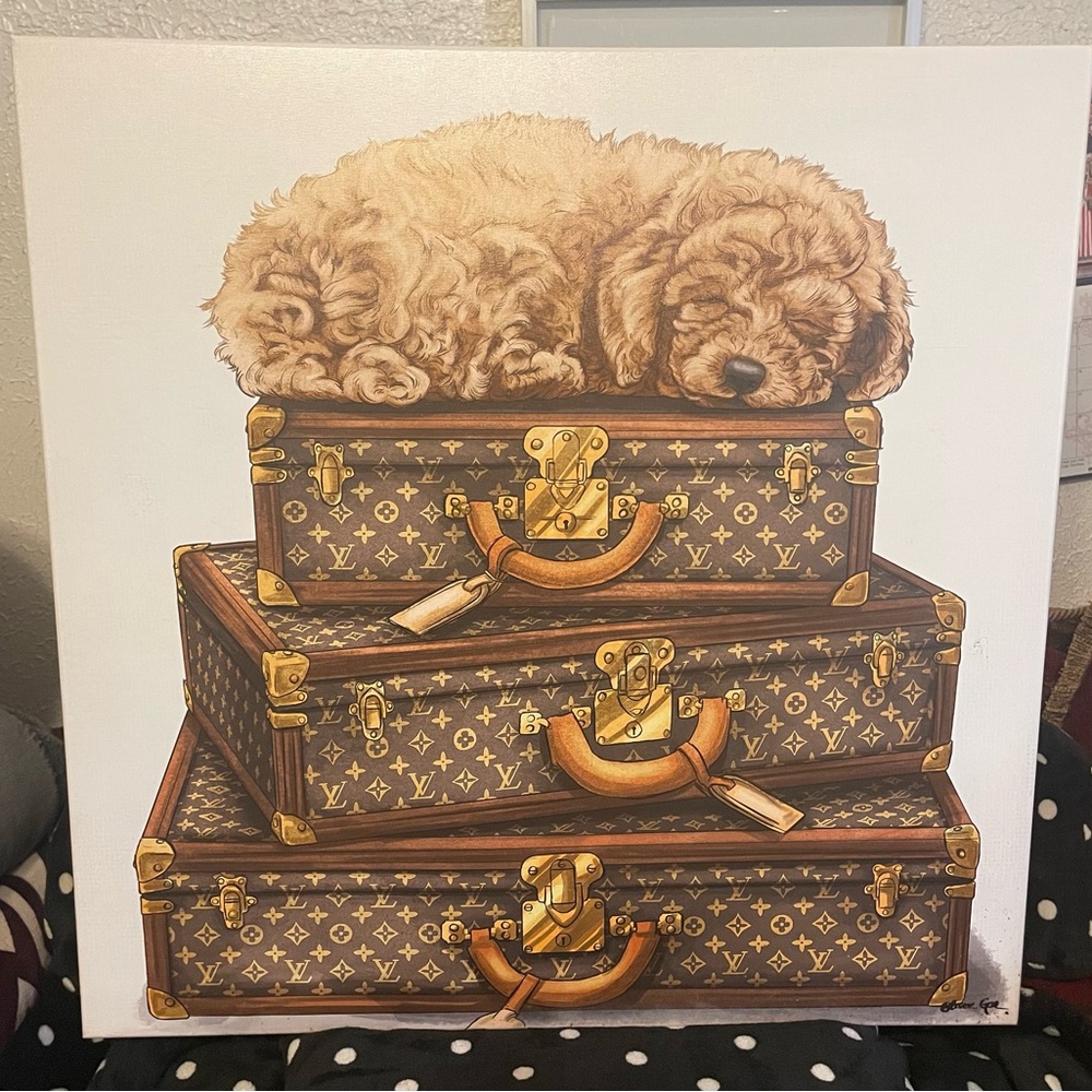 “Oliver Gal” Louis Vuitton Luggage with Sleeping Dog Fashion & Glam Wall Art